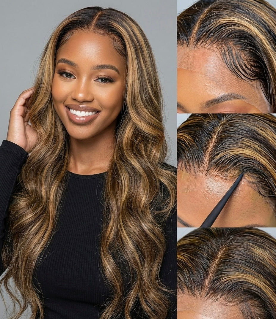 Wig Medium Dyed Gradient Gold Long Roll Synthetic Wigs